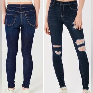HOLLISTER Stretch Curvy High Rise Jean Legging Dark Blue Distressed Skinny Jeans